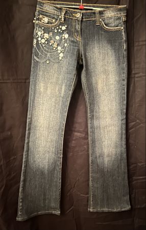 Designer Embellished Jeans Y2K Size 36 Funky Denim!