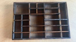 Vintage Setzkasten aus dunkel gebeiztem Holz