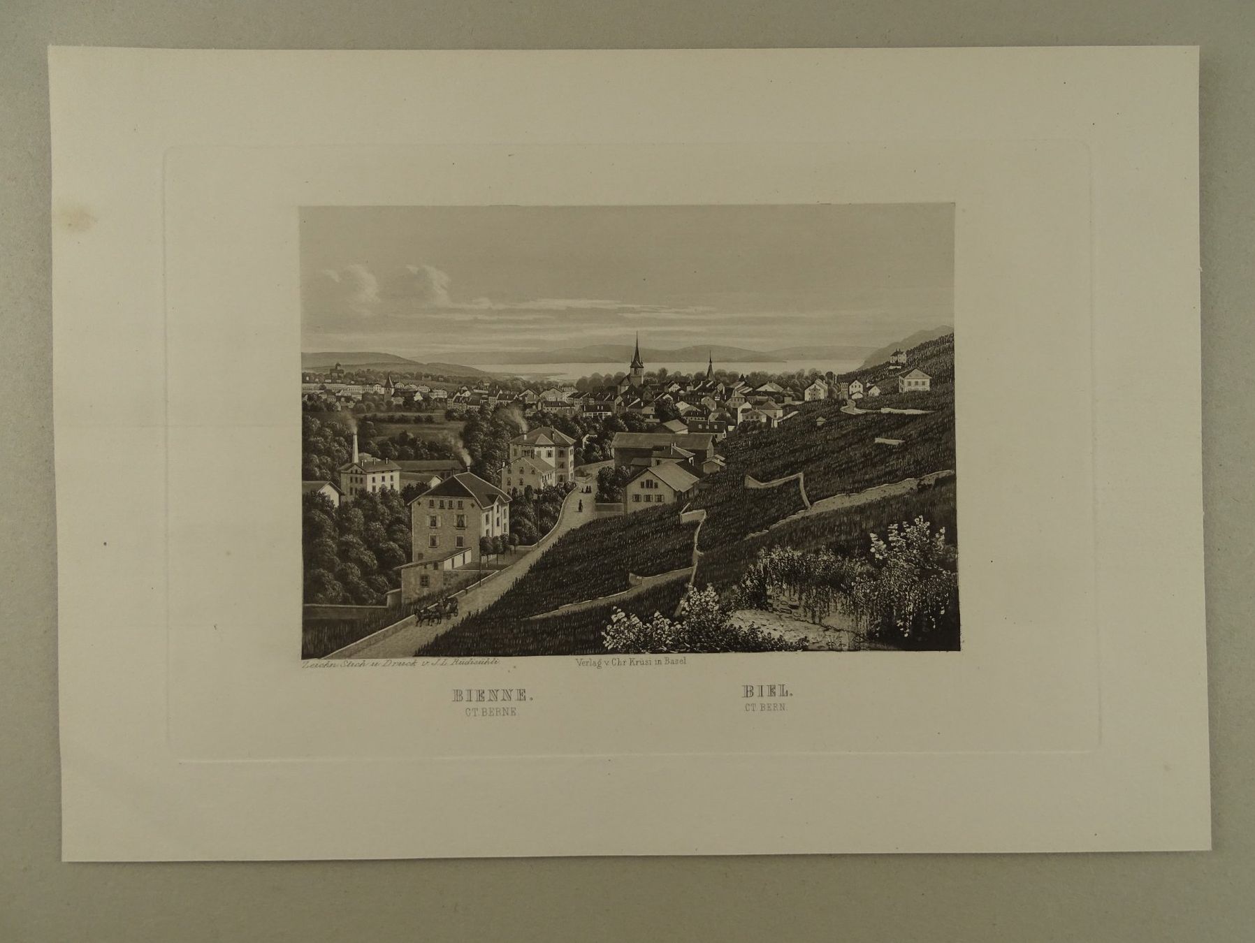 Incisioni: BIEL, BIENNE, STAHLSTICH UM 1870 – Usato da Grüningen venduto da Kartensammler 1