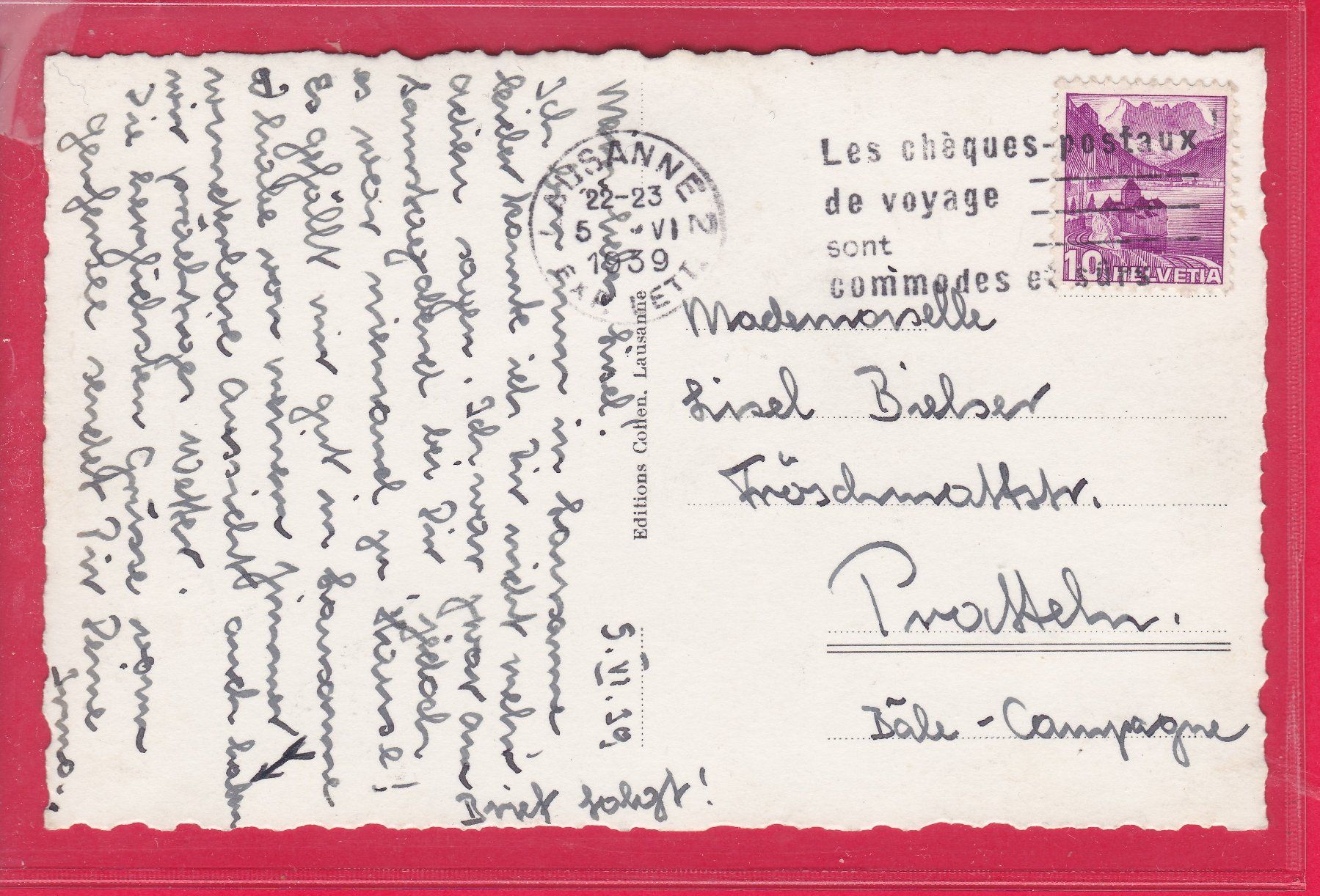 Cartoline postali: LA ROSIAZ, VUE GÉNÉRALE, 5.6.1939 – Usato da Oberrieden venduto da Gebirgsstelze 1