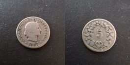 Schweiz 5 Rappen 1882 stark gebraucht - seltener Jahrgang!