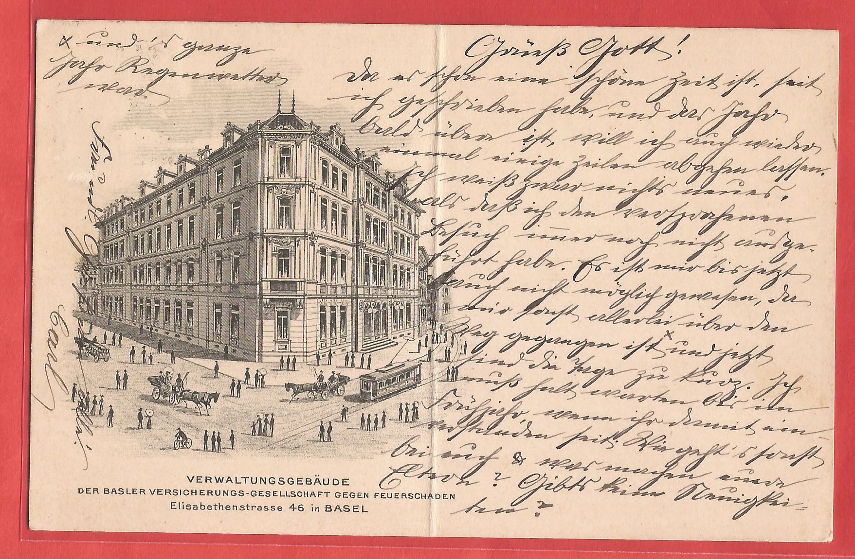 Cartoline postali: Basel Gebäude Basler Versicherung mit Tram 1912 - Mittelbug – Usato da Fislisbach venduto da Porano