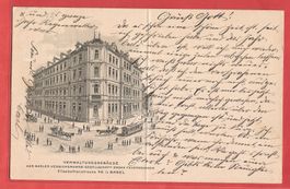 Basel Gebäude Basler Versicherung mit Tram 1912 - Mittelbug