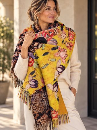 Neu Schal "Dame mit Fächer" Klimt. Viskose, Wolle, Cashmere