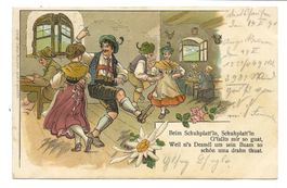 Volkstanz: Schuhplattler - Dirndel  - Tracht - Litho - 1900