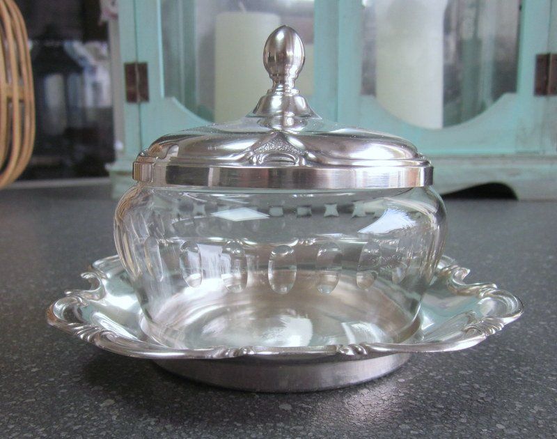 Zuccheriere: Jugendstil Zuckerdose Marmeladendose versilbert mit Glas – Usato da Bischofszell venduto da raika 3