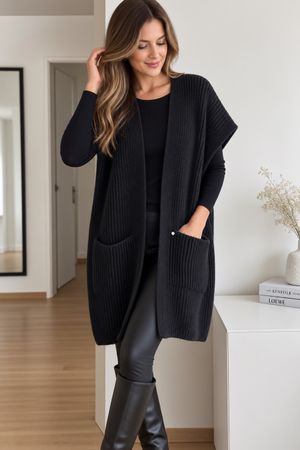 GRIOL Black Knit Vest Cardigan, Size L/XL Stylish
