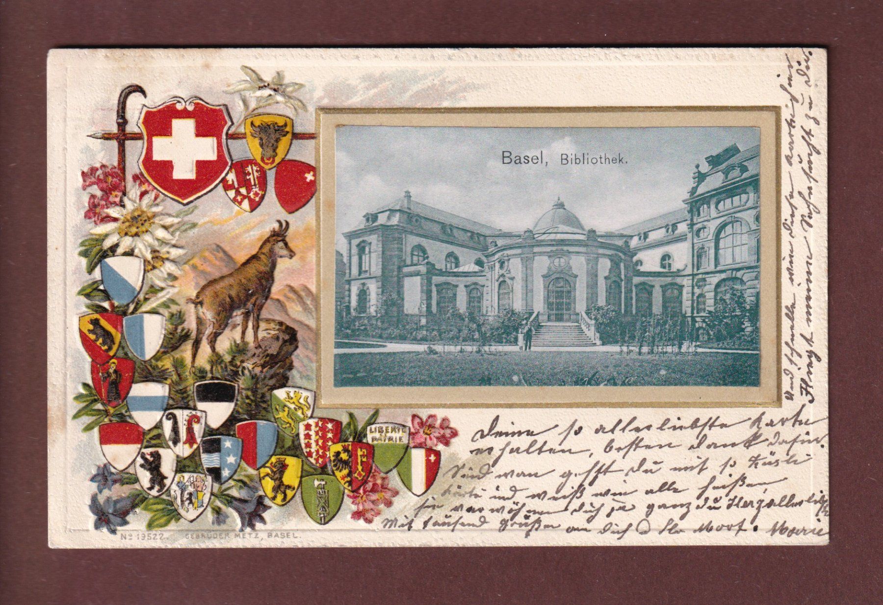 Cartoline postali: BASEL - Bibliothek - 1901 Präge – Usato da Pully venduto da nicecards