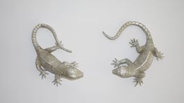 Dekoration zwei silbrige Eidechsen - Geckos
