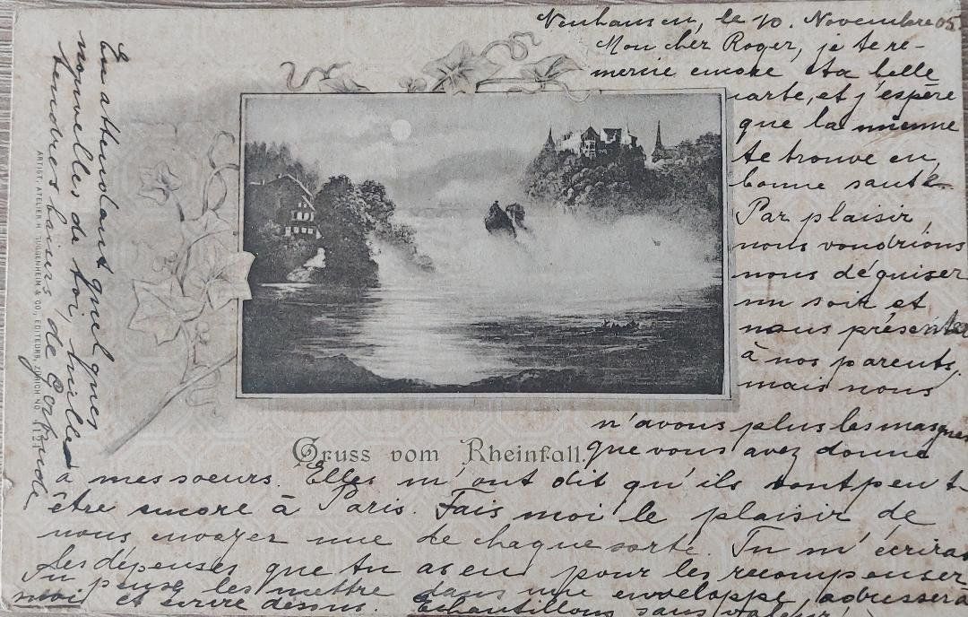 Cartoline postali: SCHAFFHAUSEN  -  Gruss vom Rheinfall  - 1905 – Usato da Delémont venduto da Domdom1
