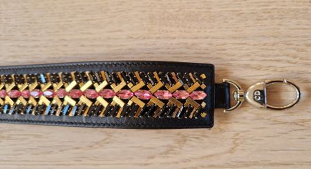 Dior Trageriemen Leder/Strass in schwarz/gold/rosa,neuwertig