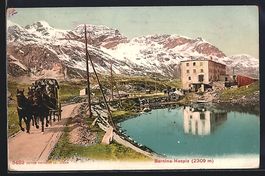 Bernina-Hospiz, Postkutsche mit Blick zu