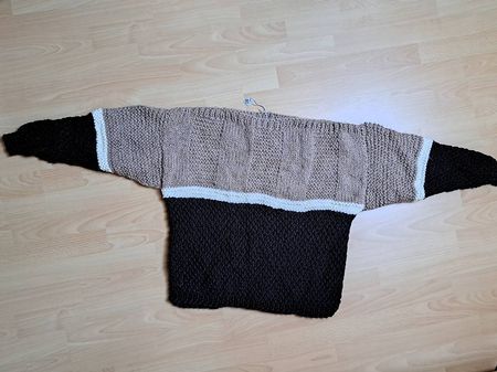 Handgestrickter mehrfarbiger Wollpulli beige/braun/grau