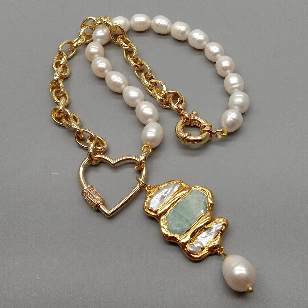 Catenine: Lua Herz Amazonit Perlen Halskette Perle Biwa 48 cm Collier – Nuovo (secondo la descrizione) da Prilly venduto da ilyria73 4