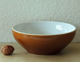 Saladier en porcelaine, brun et blanc, Rössler, 1950-1960s