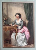 EUGÈNE LAMI AQUARELLE “FEMME ÉCRIVANT À SON BUREAU “XIX ÈME