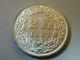 Letzte Silber Prägung 2 Fr.  1967  unz. / stgl.