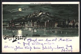 Litho Luzern, Uferpartie mit Pilatus