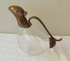 Vintage Weinkaraffe Glas versilbert Entenschnabelkopf 70er