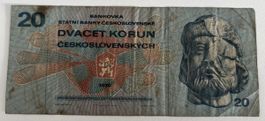 20 Korun Tschechoslowakei 1970 banknote used