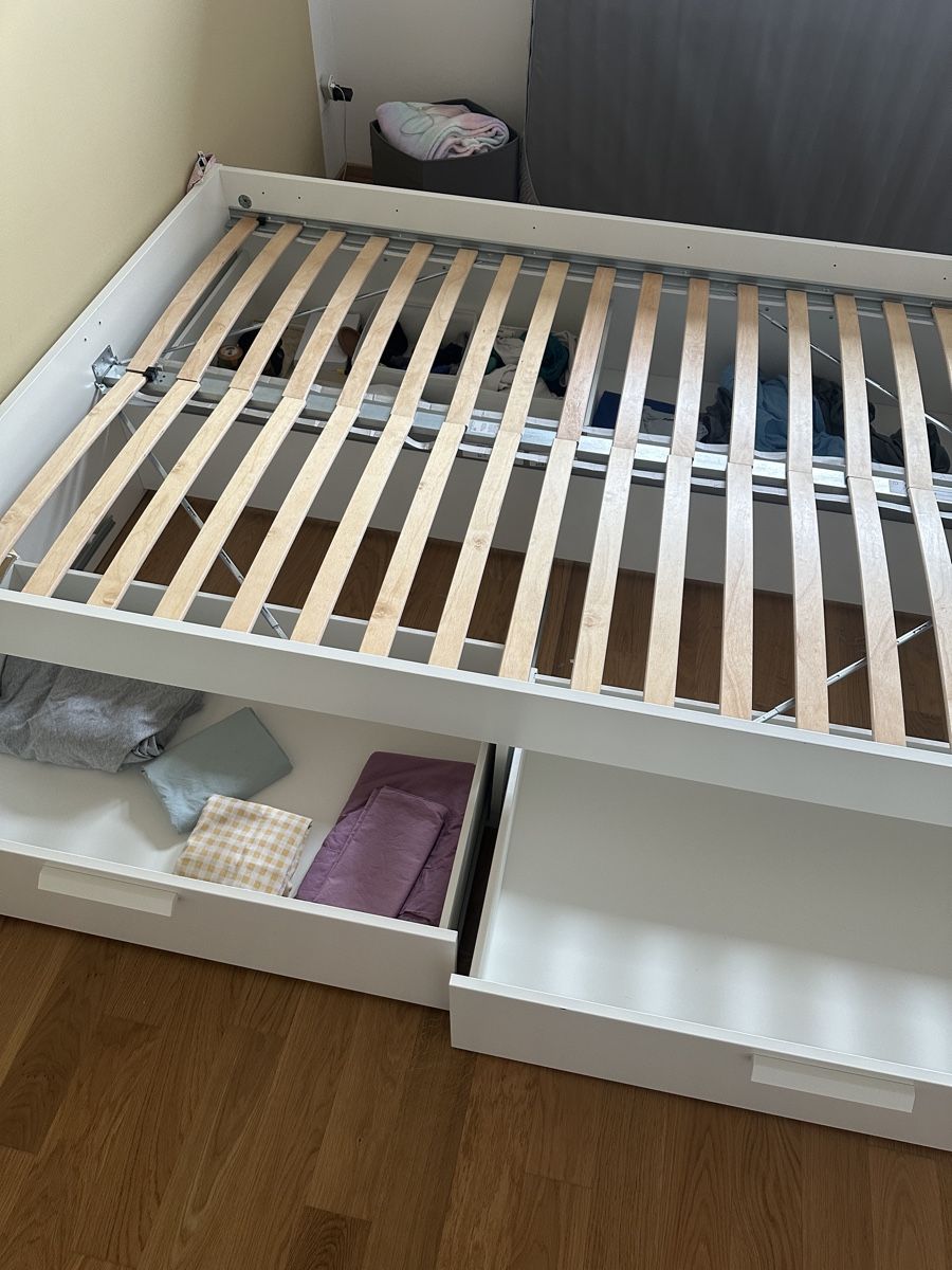 Letti: IKEA BRIMNES bed frame with storage + LURÖY slatted base – Usato da Zürich venduto da gel_8npg 3