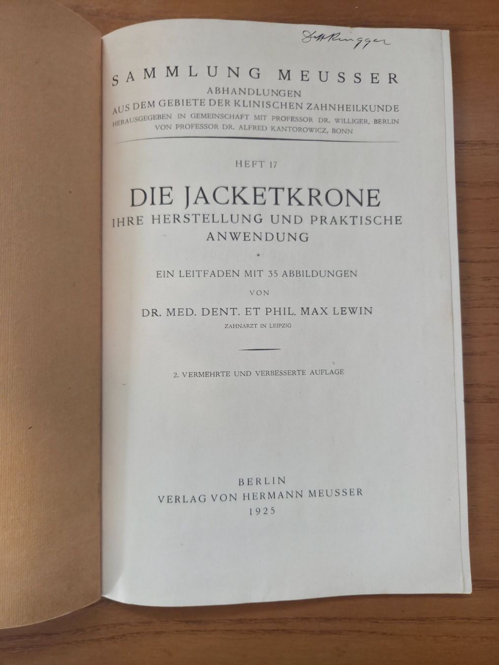Bücher: Lewin – Die Jacketkrone 1925 – Zahnmedizin – Gebraucht aus Aldesago von lusuardi 2