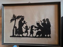 original antiker Scherenschnitt Bild signiert 1945