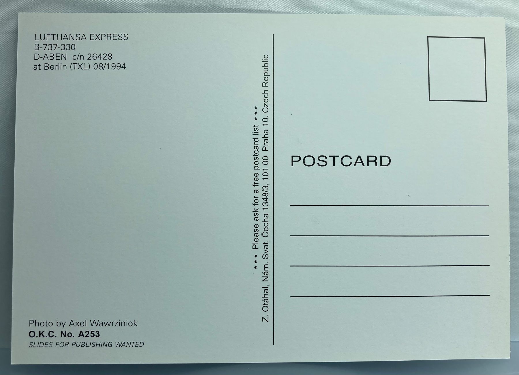 Cartoline postali: Postcard B-737-330 Lufthansa – Usato da Lugano venduto da sel_x7bg 1