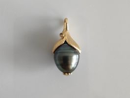 Tahitiperlen-Anhänger, 18K Gelbgold mit Brillant