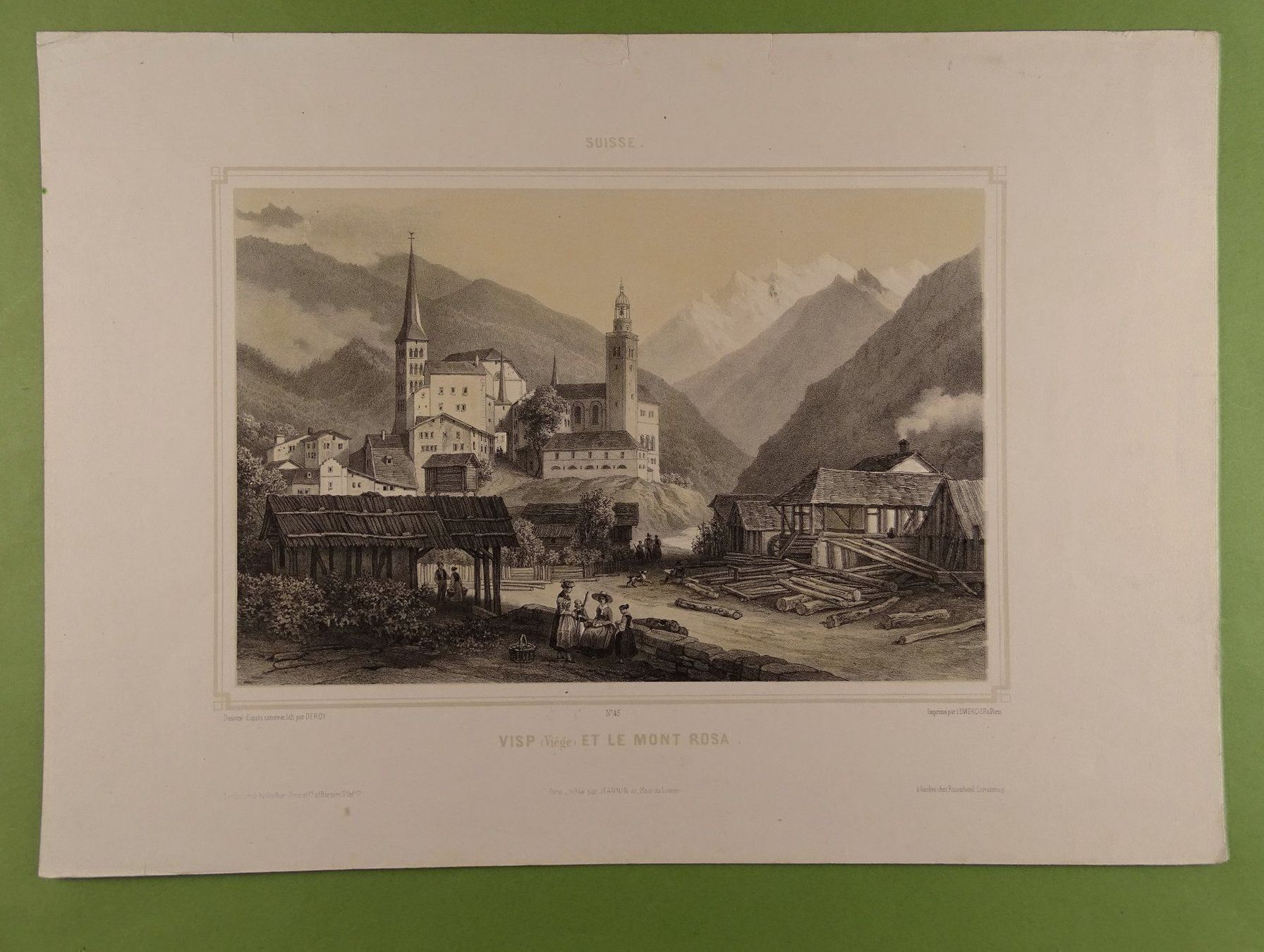 Incisioni: VISP, VIÈGE, LITHOGRAPHIE UM 1840 – Usato da Grüningen venduto da Kartensammler 1