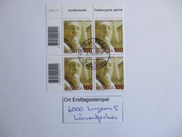 Viererblock mit Ort Ersttagsstempel Luzern 5 Löwengraben