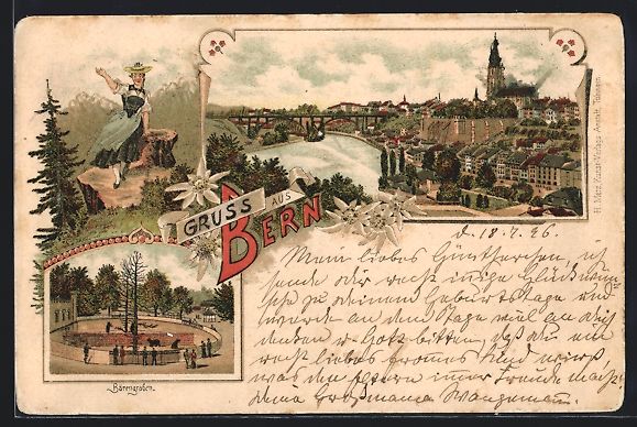 Ansichtskarten: Litho Bern, Teilansicht, Bärengraben, B – Gebraucht aus Berlin von bartko-reher
