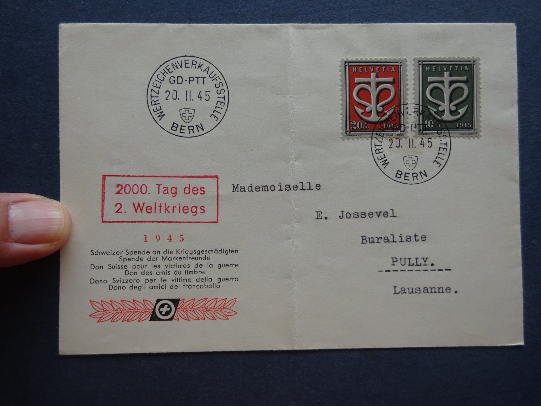 Alle Briefmarken: 1945 W19-W20 Sondermarken FDC – Gebraucht aus Appenzell-Steinegg von adi1975 1
