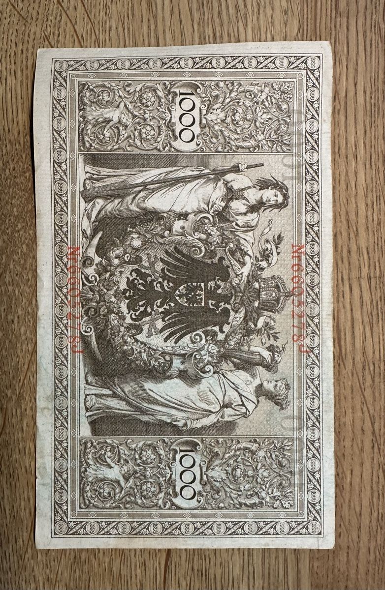 Banknoten: Deutsche 1000-Mark-Reichsbanknote – Gebraucht aus Mumpf von Spannset 1