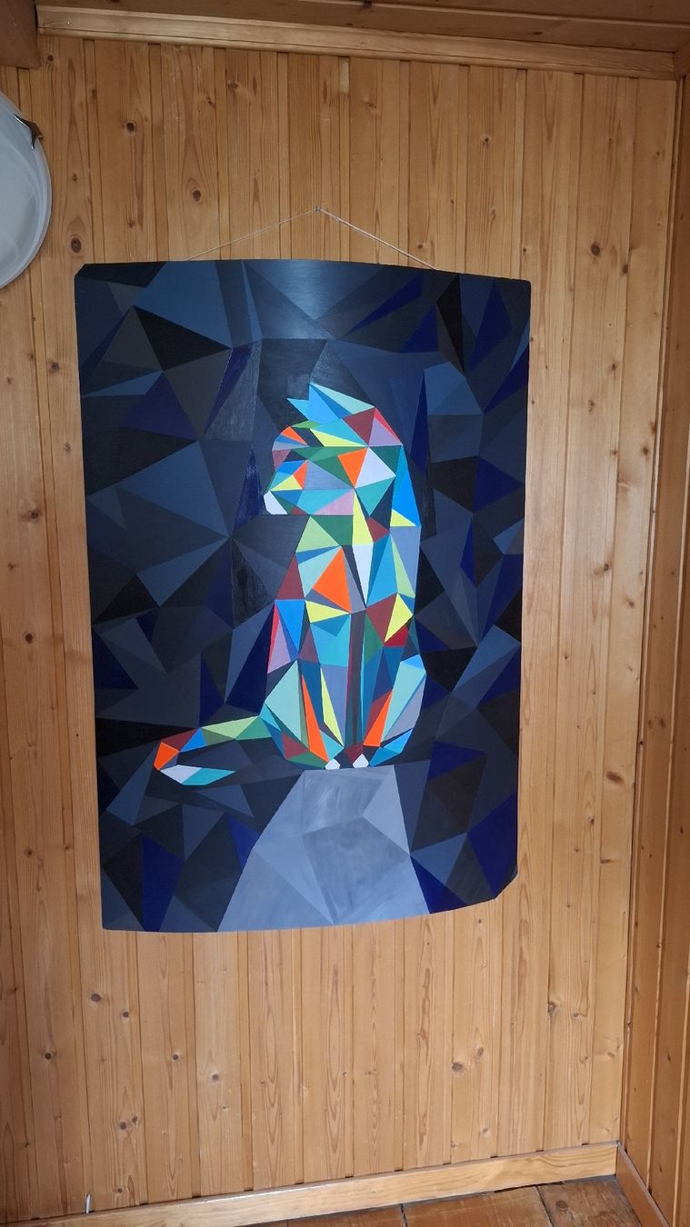 Gemälde: Gemälde Katze Geometrisch bunt  – Gebraucht aus Ebnat-Kappel von Aibur