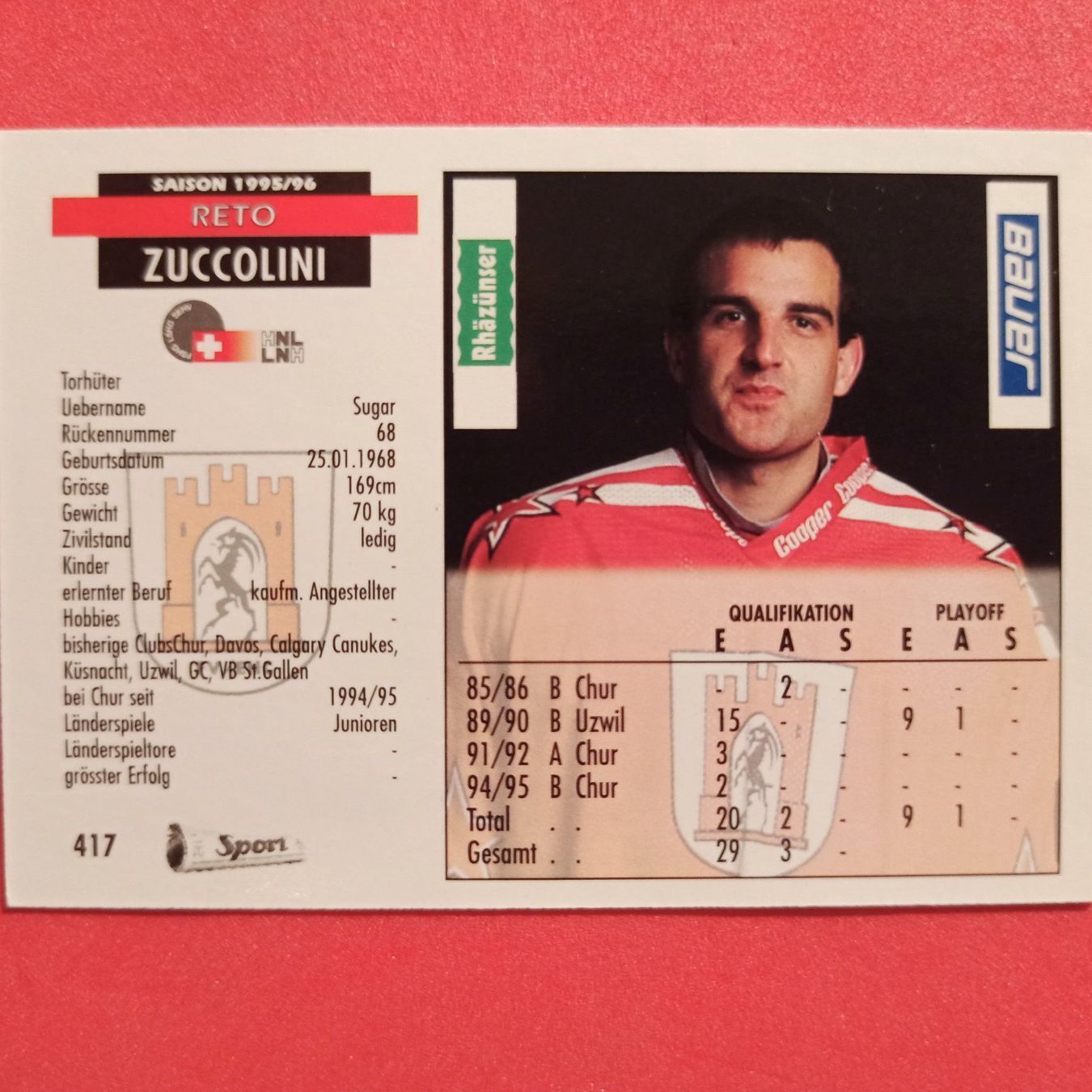 Carte collezionabili: Reto Zuccolini - EHC CHUR - 1995/96 – Usato da Dübendorf venduto da kb86_MOVIE 1
