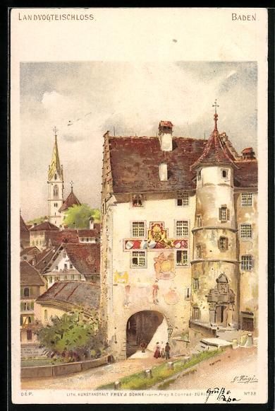 Cartoline postali: Baden, Landvogteischloss mit Besuchern – Usato da Berlin venduto da bartko-reher