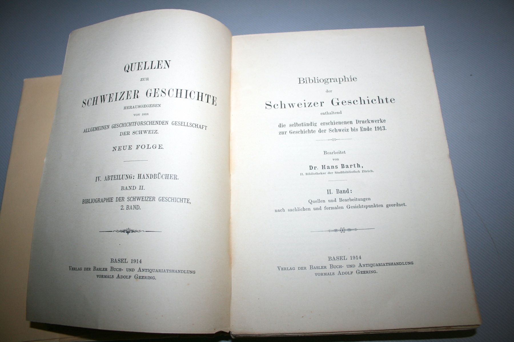 Libri: H. BARTH: Bibliographie der Schweizer Geschichte, 2. Bd 1914 – Usato da Schaffhausen venduto da Kartenprofi 1