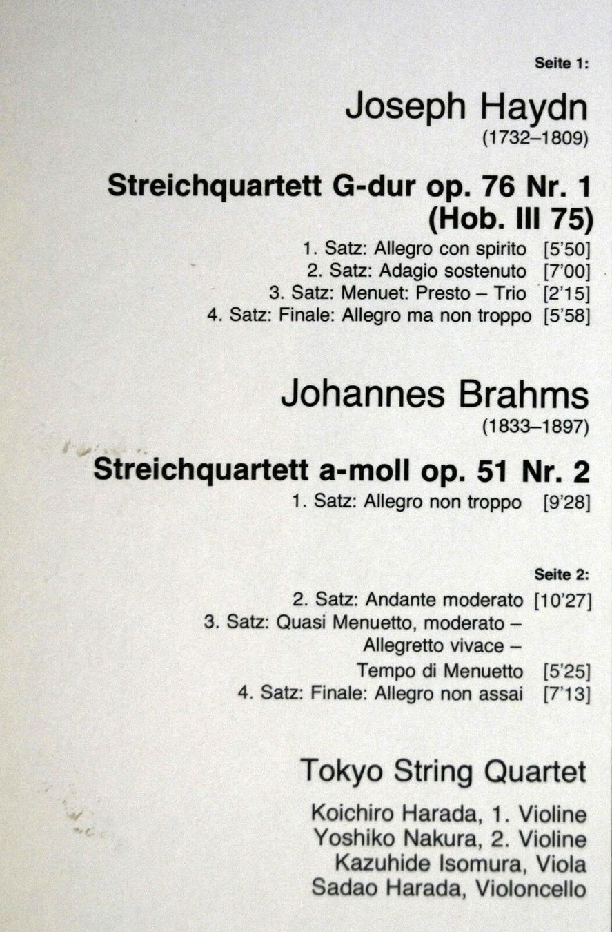 Dischi in vinile: Tokyo String Quartet - Haydn - Brahms - Streichquartett LP🛀 – Usato da Unterseen venduto da vinylmore 1