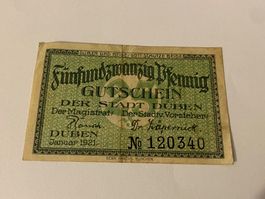 25 PFENNIG, STADT DÜBEN, JANUARY 1921, no 120340, AU