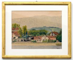 Emil GEISER 1917 Aquarell antik wohl Solothurn Aare Fabrik