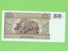 Myanmar 50 Kyats Geldschein, Jahrgang 1996, Top Zustand!