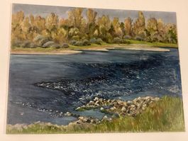 Landschaftsgemälde nicht signiert November am alten Rhein