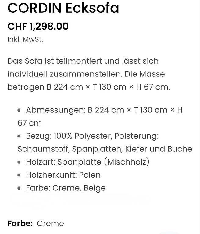 Micasa Sofas: Micasa CORDIN Ecksofa creme – Gebraucht aus Hindelbank von LeoSal 2