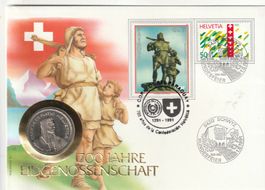 700 Jahre Eidgenossenschaft Wilhelm Tell Gedenkmünze 5 Fr.