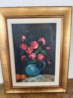 Ölgemälde „Rote Rosen in blauer Vase“ – signiert Tardelli