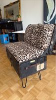 Sitzbank Vintage Truhe Leopardenmuster Gestell Metall