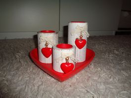*** Besonders *** Herz Tablett mit 3 Kerzenhaltern / Shabby