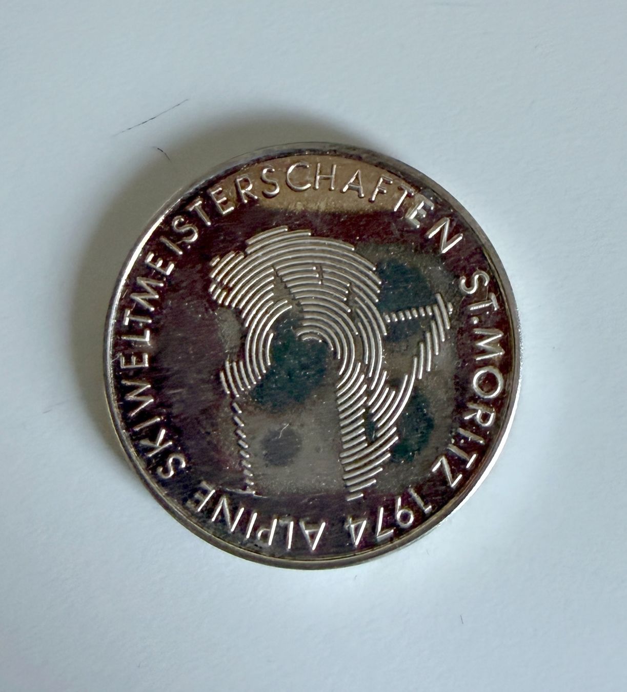 Medaillen: Medaille Skiweltmeisterschaften St. Moritz 1974 – Gebraucht aus Samedan von Gischpel25 1