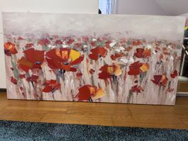 Grosses Wandbild "Mohnblumenfeld" auf Leinwand (Spachtelopti